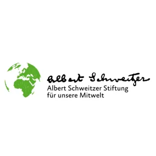 Logo der Albert Schweitzer Stiftung - links grafische Darstellung Weltkugel, grün. Rechts Originalunterschrift von Albert Schweitzer, darunter Schriftzug Albert Schweitzer Stiftung